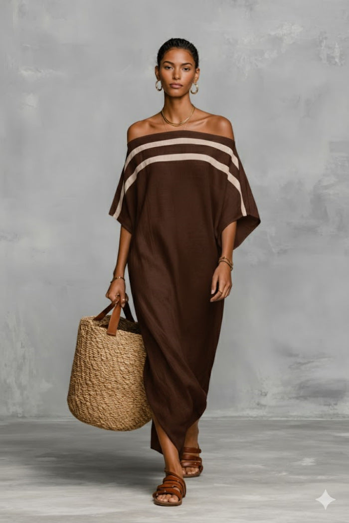 One-Shoulder Batwing Sleeve Summer Vacation Maxi Dress