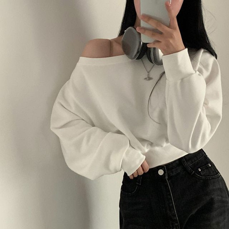 Thin Bottoming Shirt Off-shoulder Loose Casual Top
