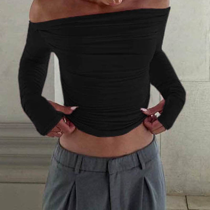 Chic Cold-Shoulder Pleated Slim Fit Top