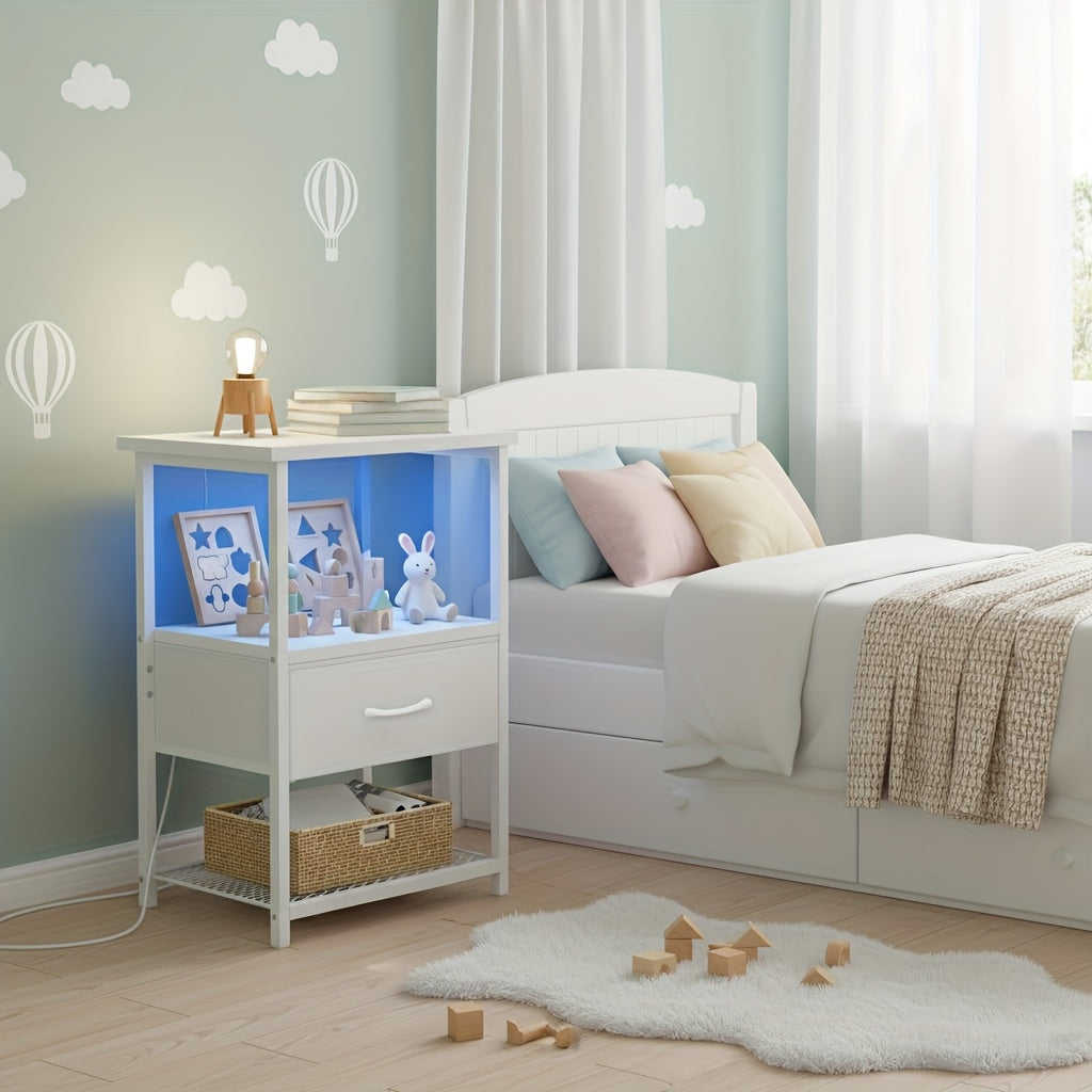 Half‑Size Nightstand with LED Charging Station and Drawer