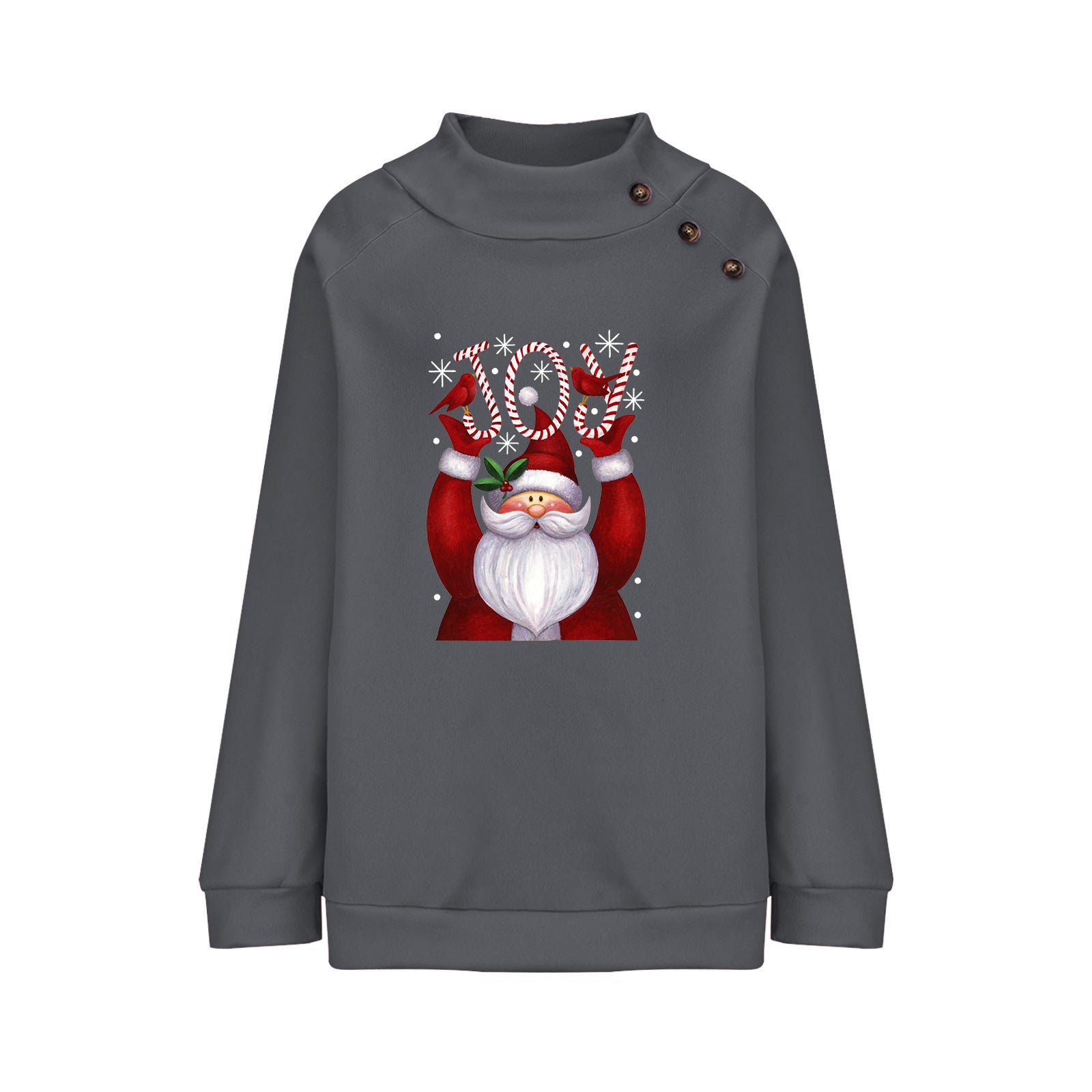 Printed Button Christmas Loose Long Sleeve Sweatershirt Women
