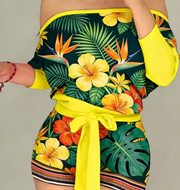 Peacock Print Off-Shoulder Casual Romper