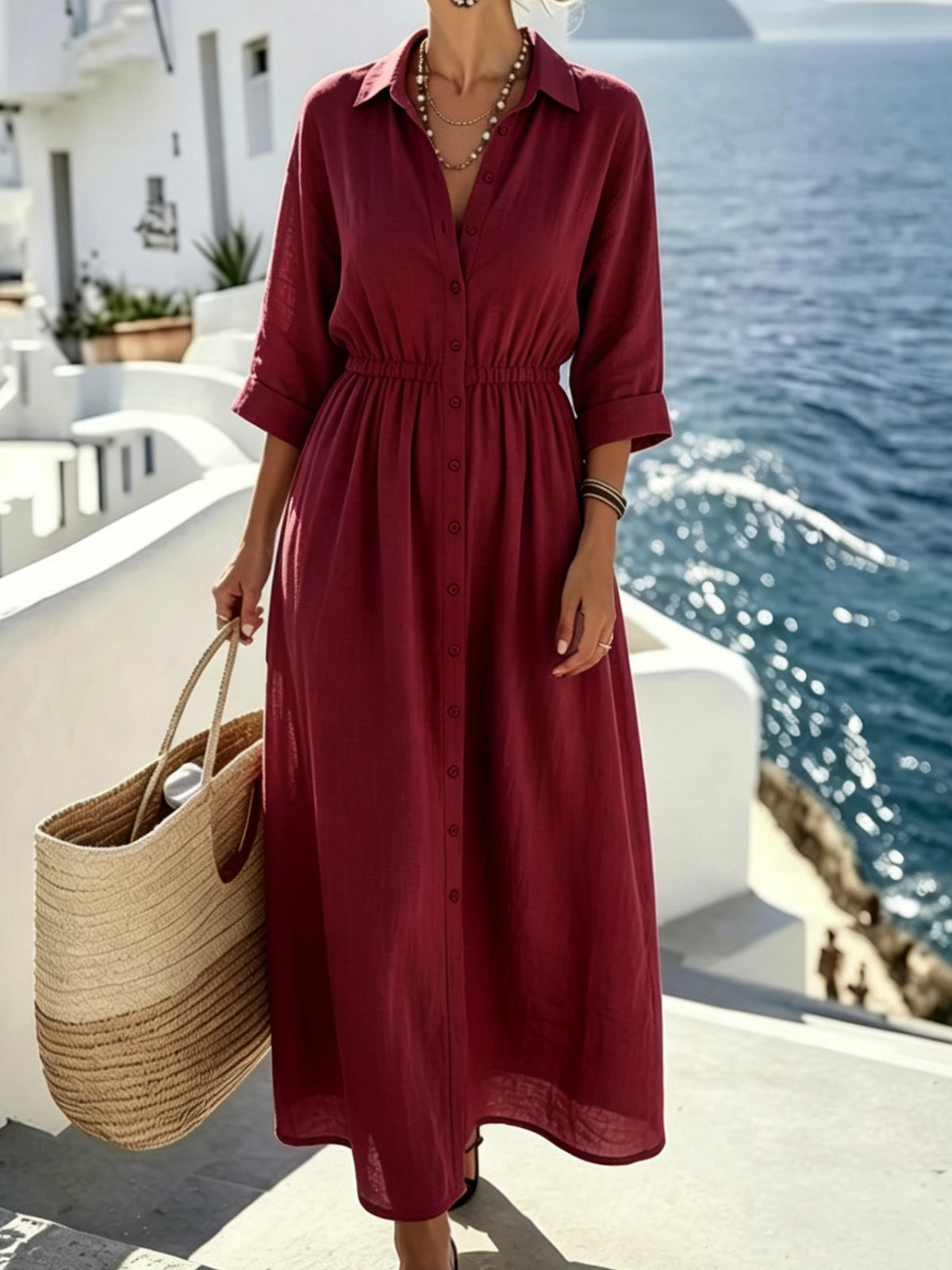 Minimalist Long-Sleeve Belted Maxi Dress