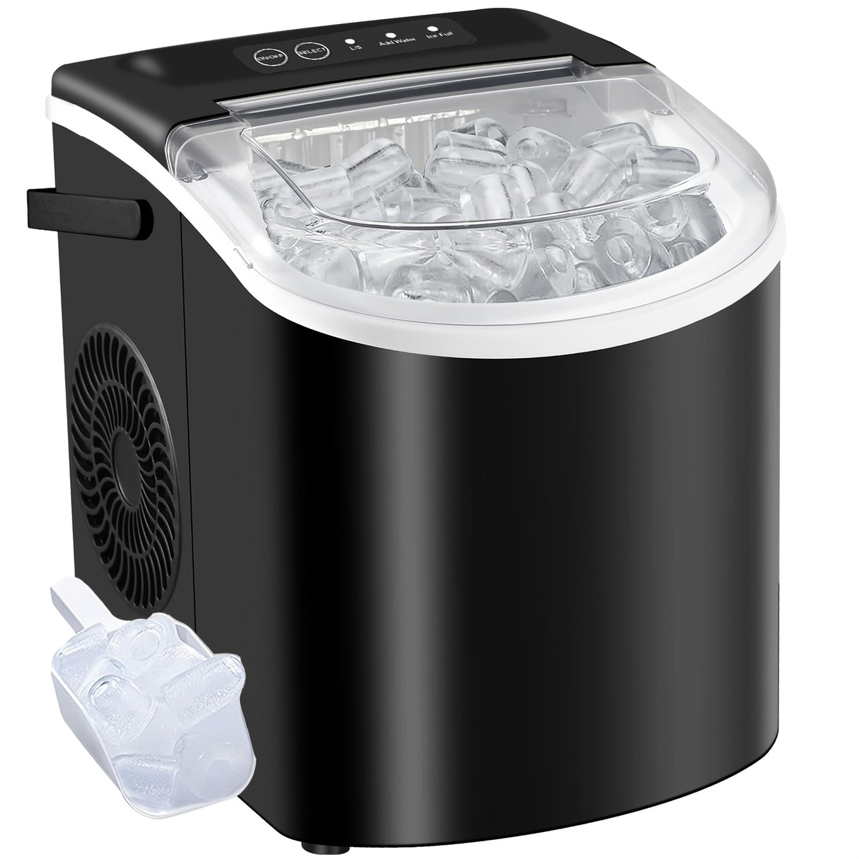 Countertop Ice Maker With Handle, Produces 26 Pounds Of Ice Within 24 Hours, Makes 9 Ice Cubes In 6 Minutes. Portable Ice Maker Comes With A Basket And Ice Scoop.
