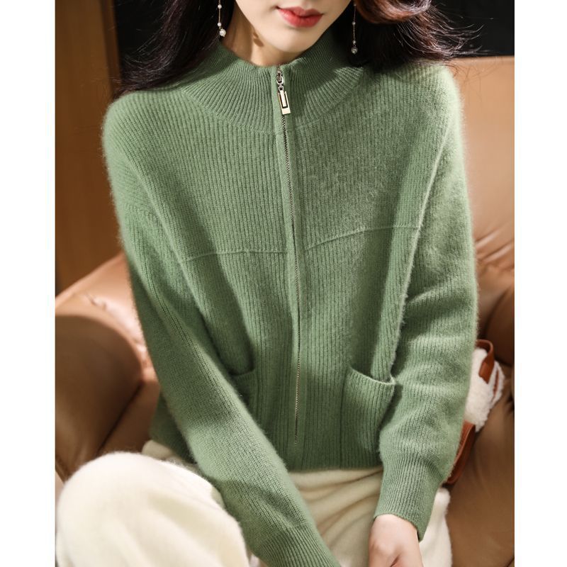 Cardigan Double Zipper Half Turtleneck Knitted Sweater