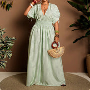 Summer New Elegant V-neck Striped Dress