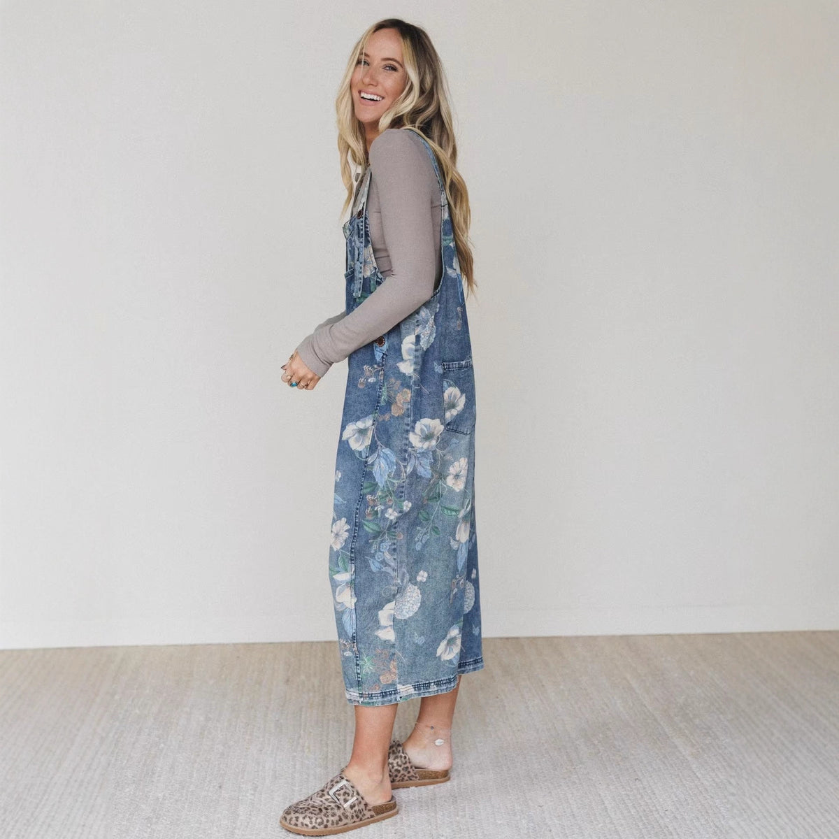 Women's Printed Denim Straight-Leg Trousers