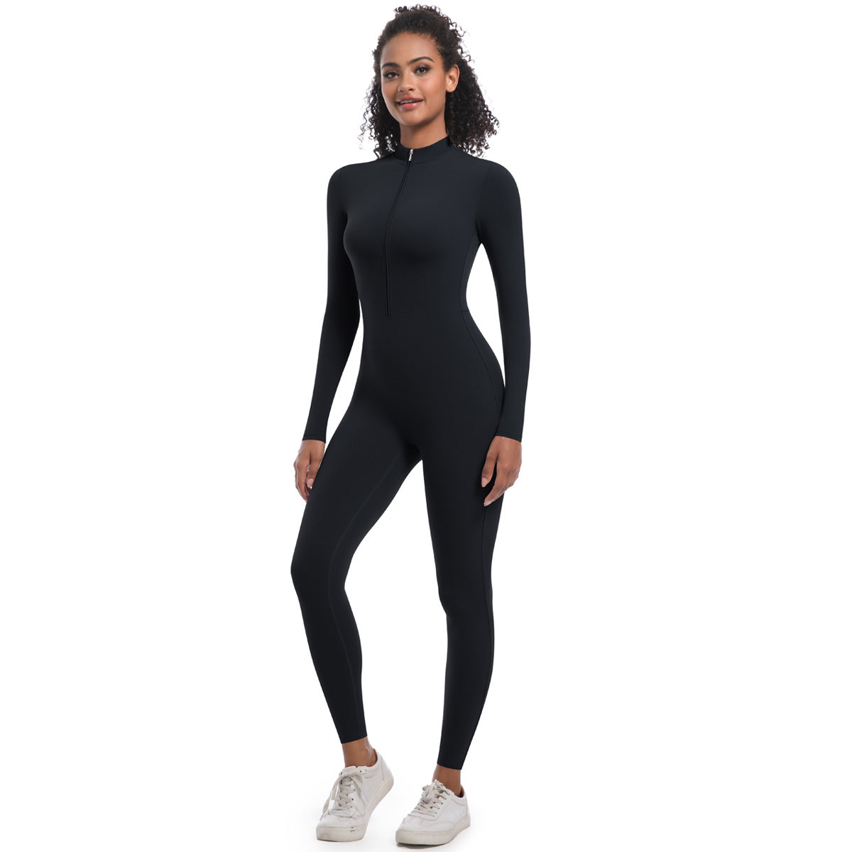 Women's Half-Zip Form-Fitting Workout Jumpsuit
