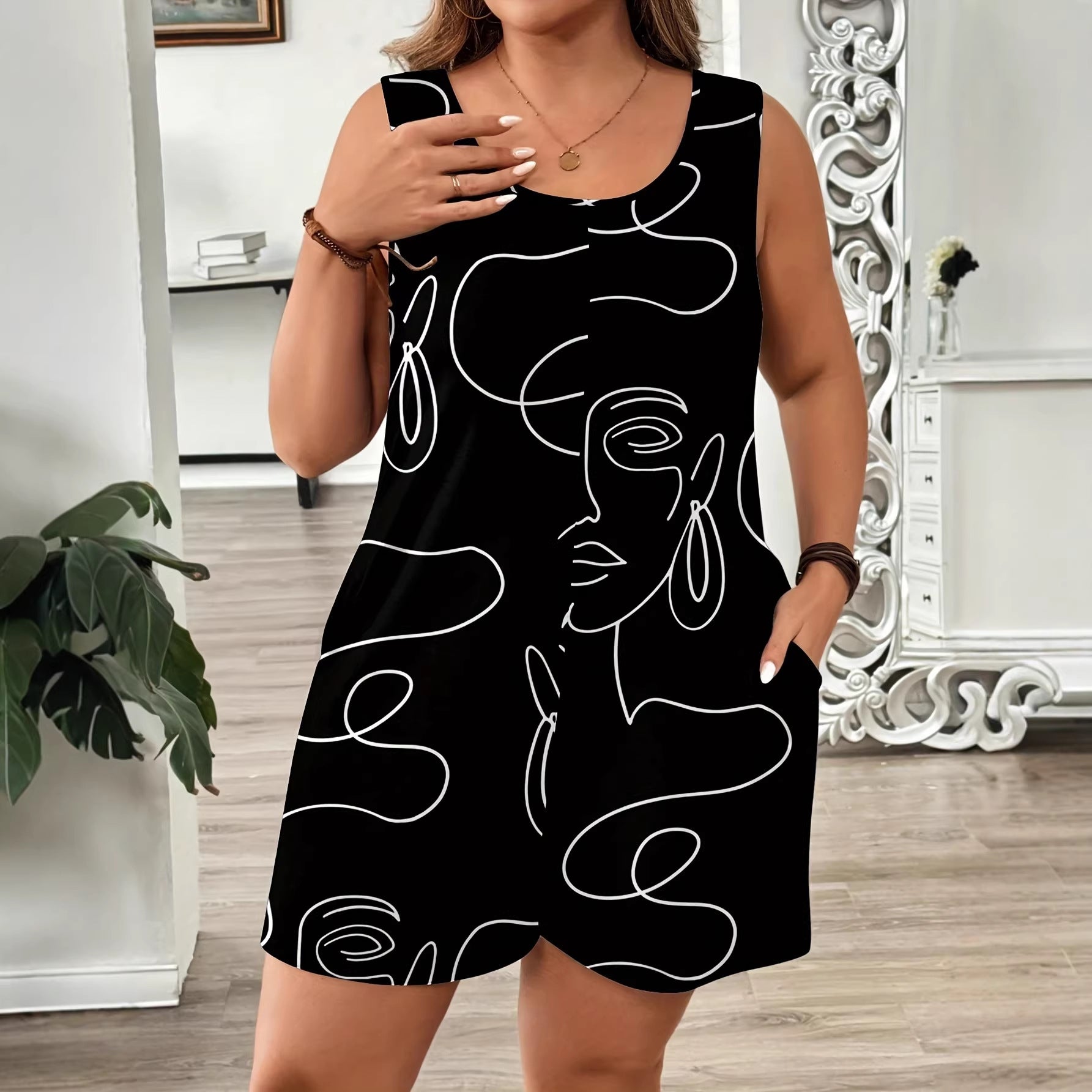 Womens Elegant Sleeveless Knitted Jumpsuit Loose Fit