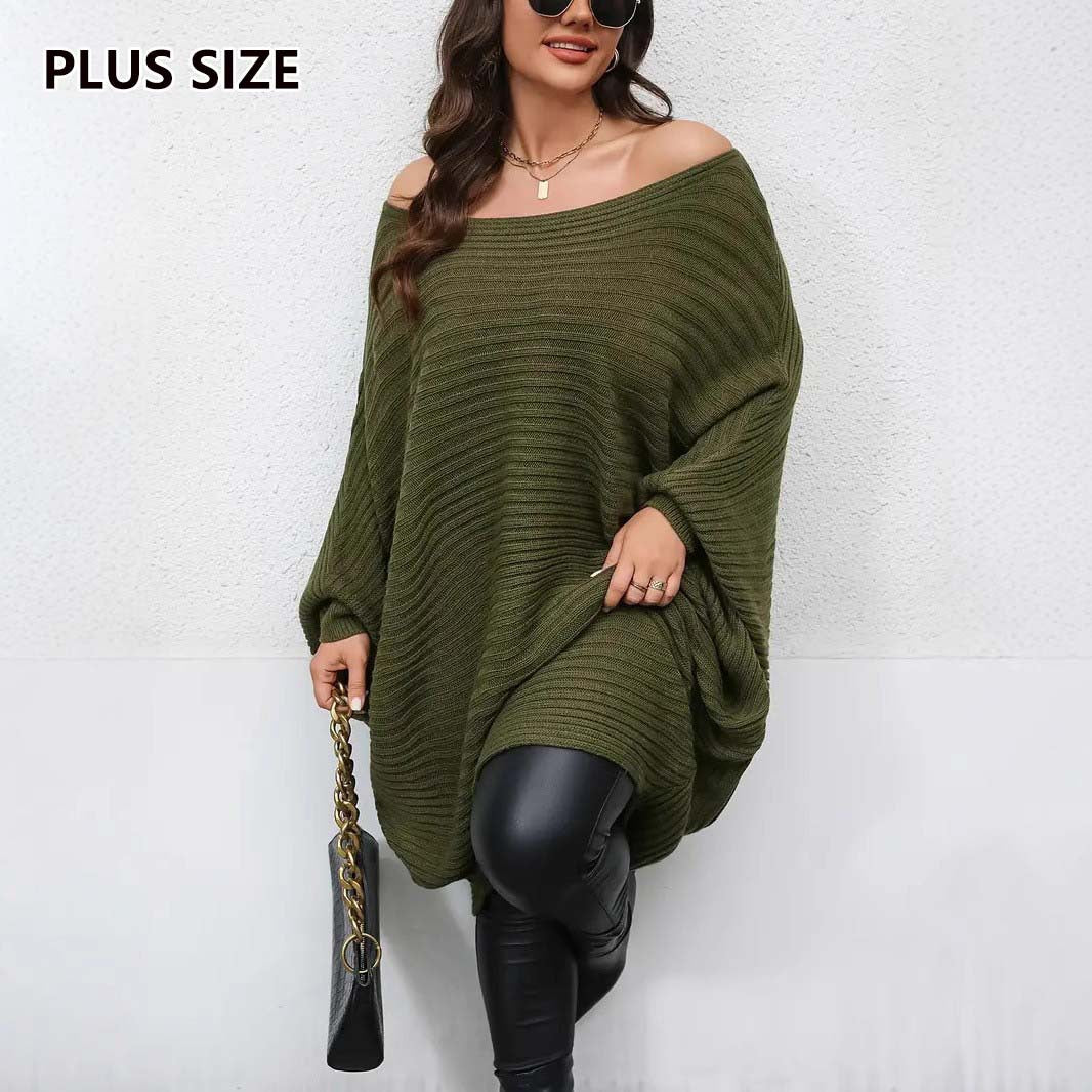Loose All-matching Crew-neck Batwing Sleeve Pullover Women's Large Size Sweater