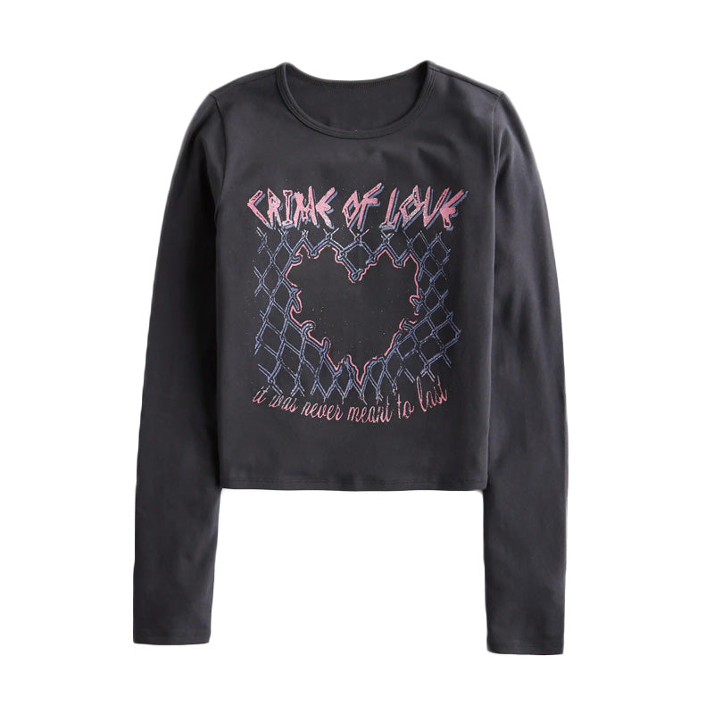 Vintage Geometric Print Long-Sleeve Slim T-Shirt