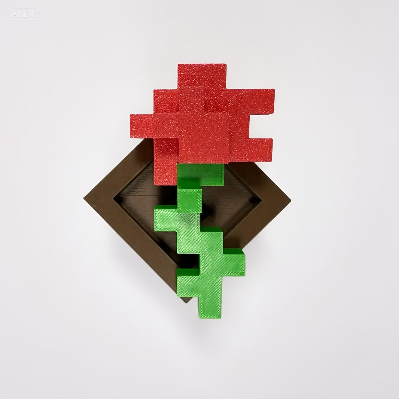 3D printed pixel rose flower ornament for desk and shelf decoration