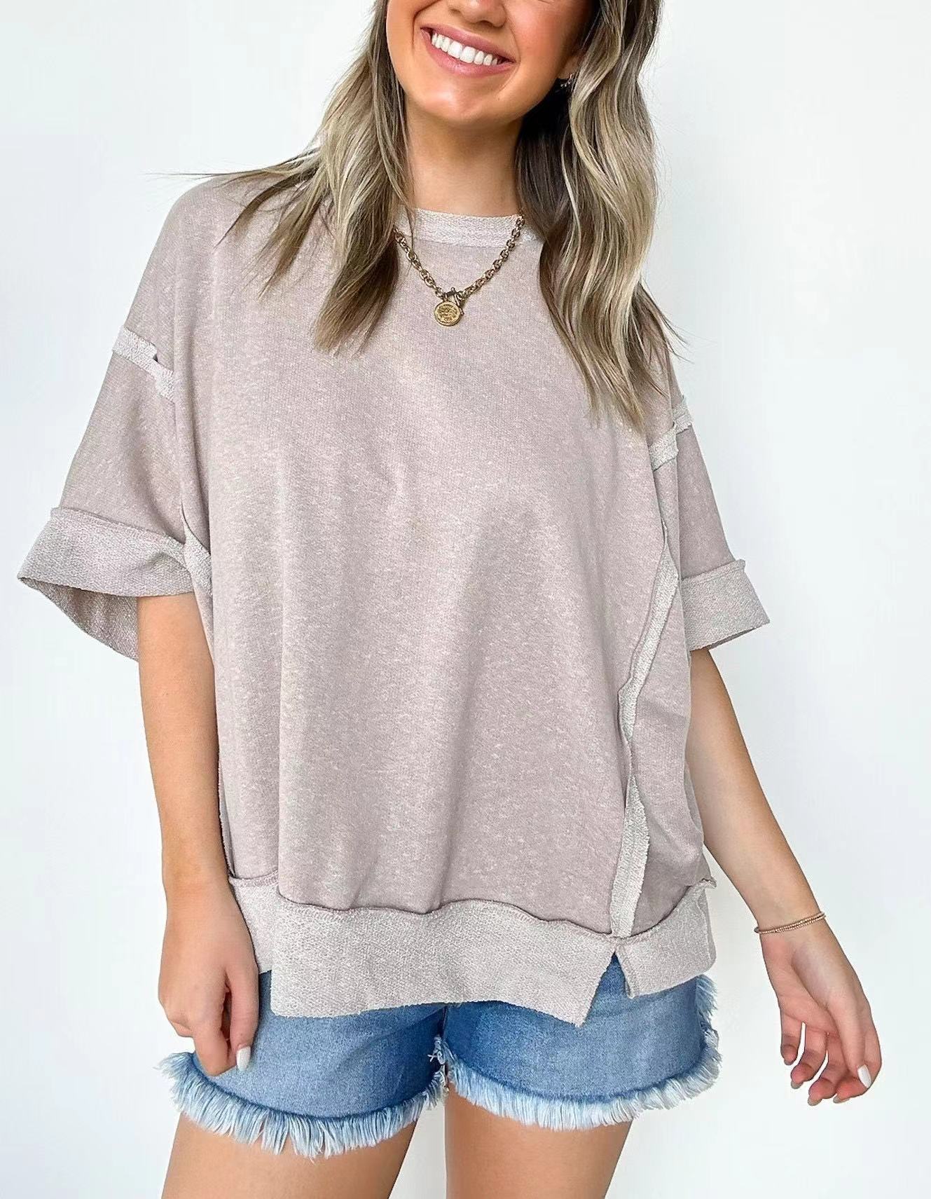 Cozy Round Neck Patchwork Loose Sweater T-Shirt