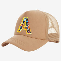 Personalized letter-print baseball cap with excavator truck design for boys