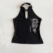 Vintage Halter Top with Buttoned Knots - Summer Chic