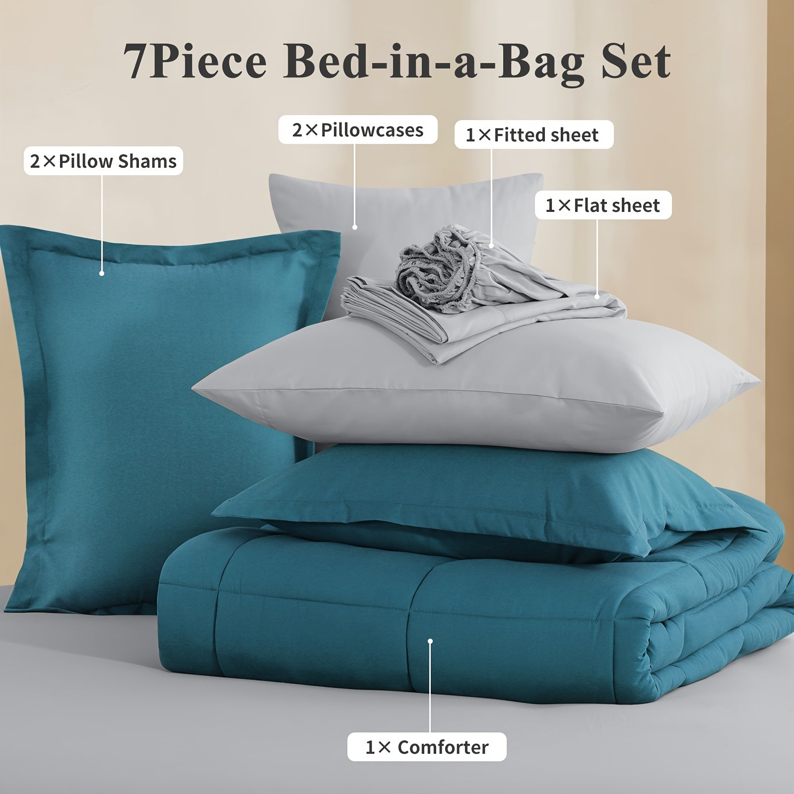 7pcs Ultra-Soft Bed In A Bag, Down Alternative Bedding Sets With All Season Quilted Comforter, Flat Sheet, Fitted Sheet, Pillowcases -Gifts For The Family And Friends