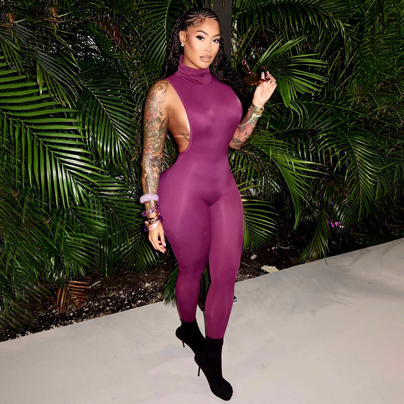 Sexy High-Neck Hollow-Back One-Piece Romper