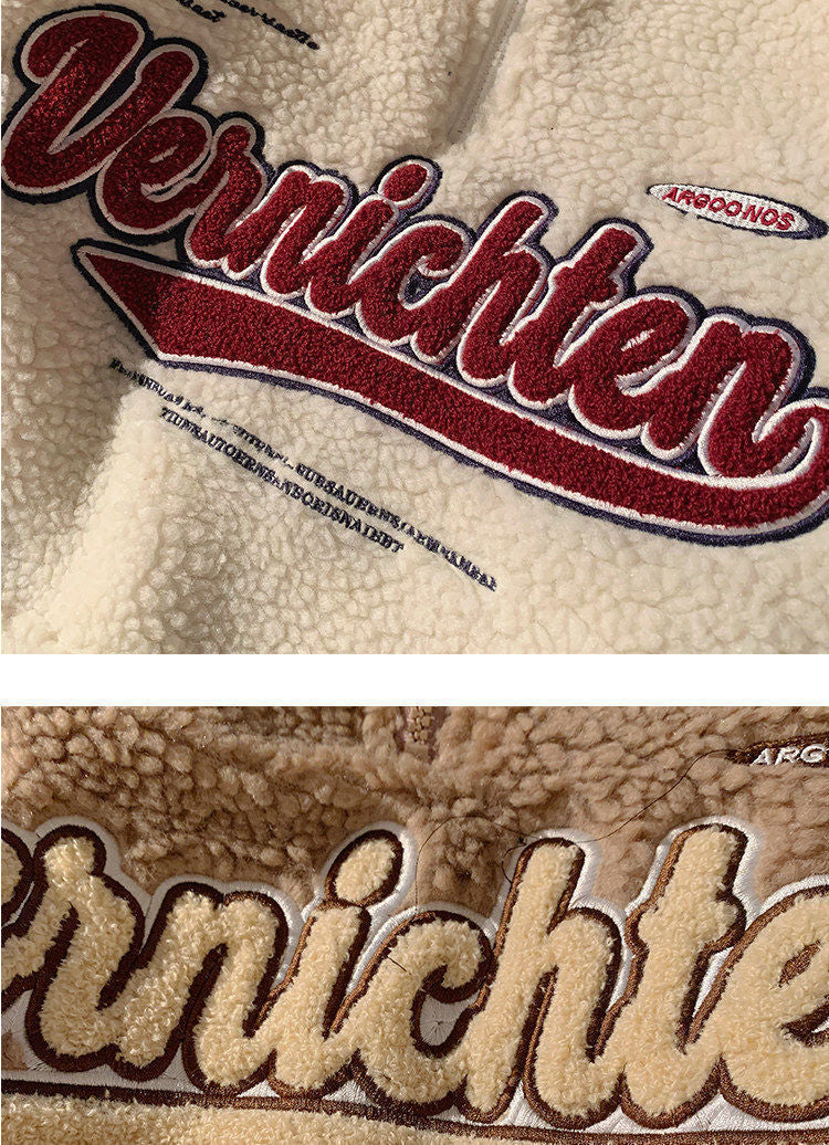 Cozy Retro Half-Zip Lambswool Hoodie with Embroidery