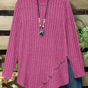 Plus Size Lightweight Ribbed Long Sleeve T-Shirt with Asymmetrical Hem