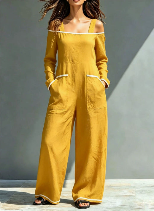 Summer Womens Fashionable Minimalist Long-Sleeve Casual Jumpsuit