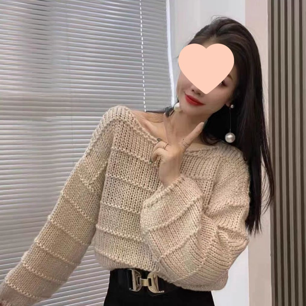 Waist-cinching Short Cable-knit Sweater for Women