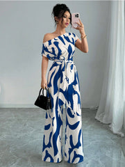 Chic One-Shoulder Wide Leg Vacation Jumpsuit