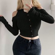 Off-the-shoulder Design Long Sleeve Short Bottoming Top