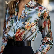 Womens Floral-Print Button-Up Long-Sleeve Shirt