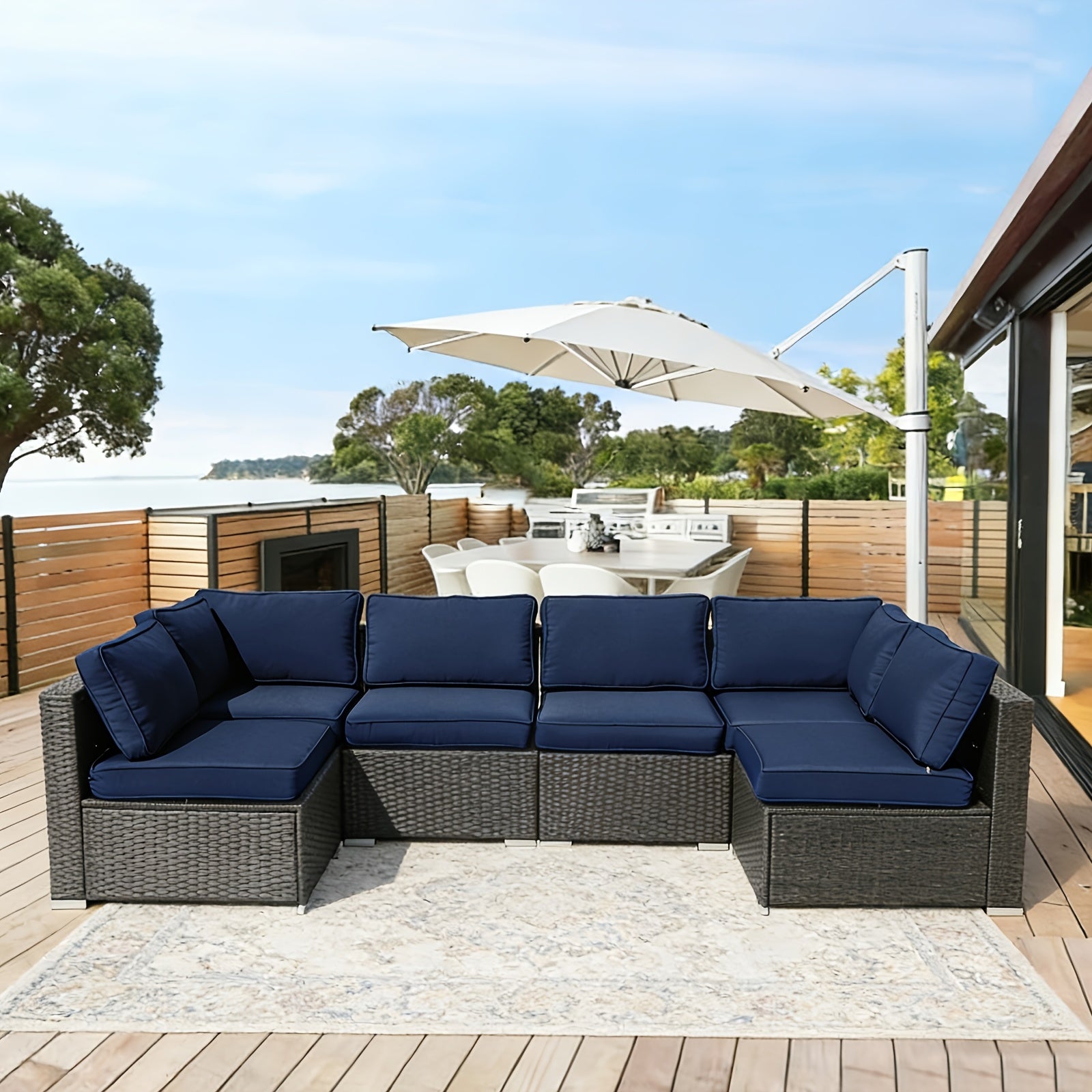Replacement Cushions for Outdoor Furniture, 14pcs Patio Water-Resistant Replacement Sofa Cushions Splash-Proof And Fade Resistant Couch Cushion Fits 6-Seat Sectional Rattan Conversation Set