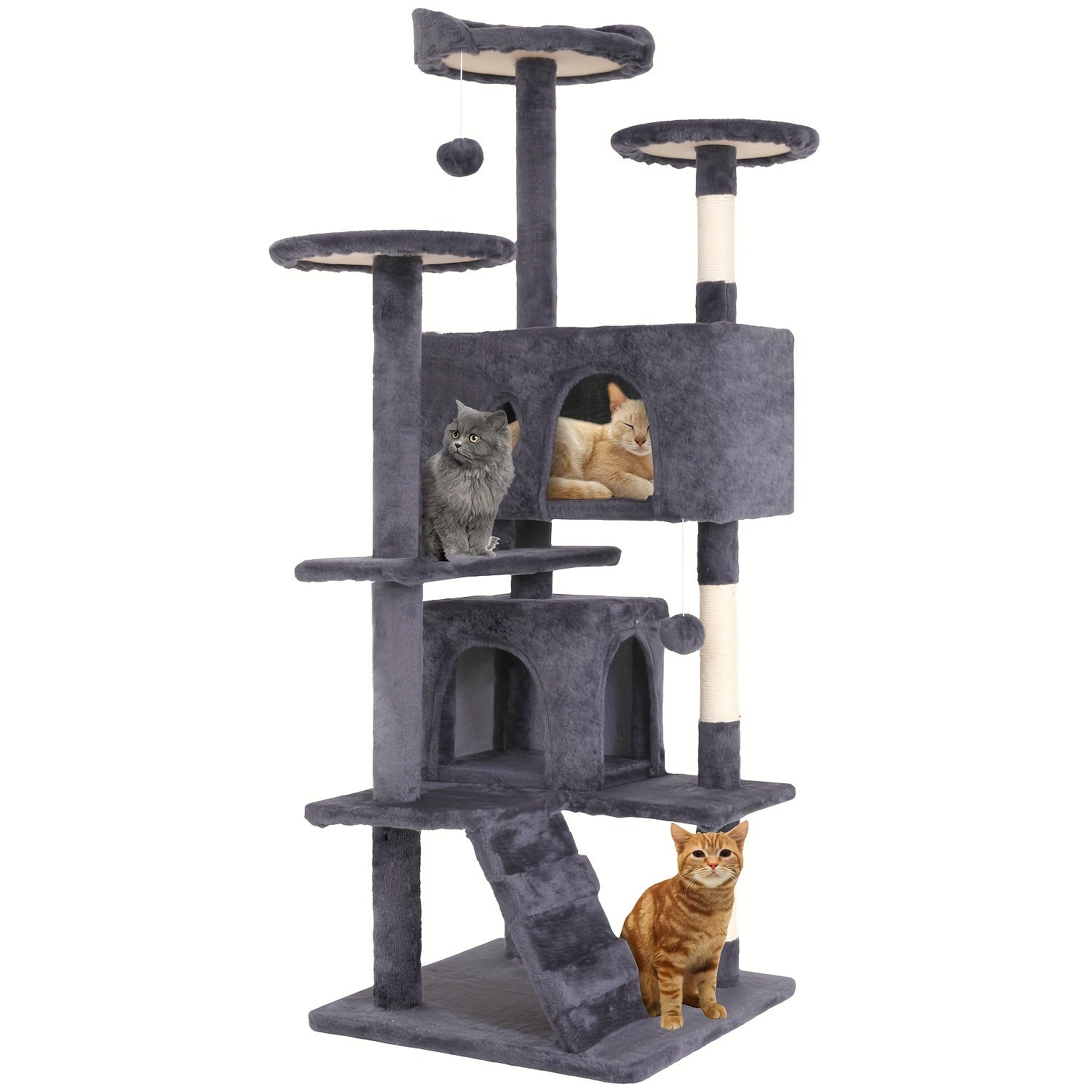 54/70" Multi-Level Cat Tree Tower with Scratching Posts & Cozy Condos, Space-Saving Indoor Cat Playhouse, Durable Plywood Construction, Fun Jumping Platforms, Multiple Colors