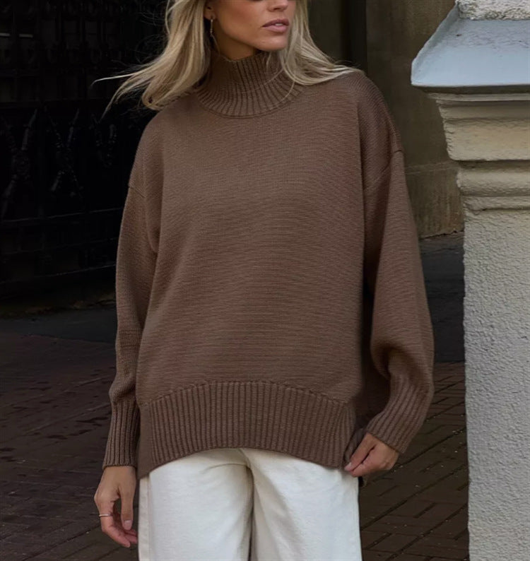 Simple and Casual Solid-color Pullover Knit Sweater