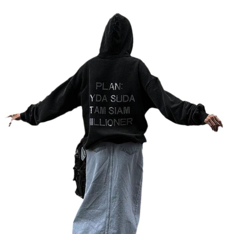 Distressed Loose Graphic Pullover Hoodie
