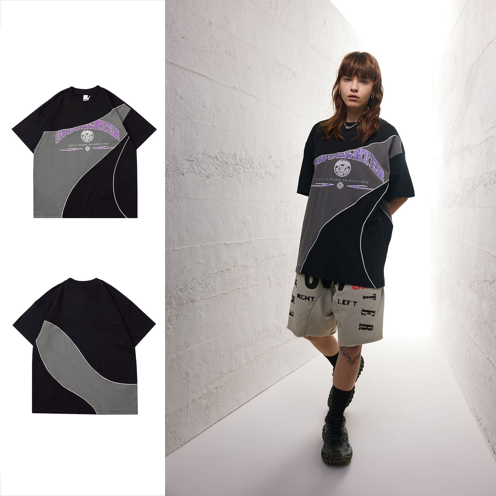 Retro Colorblock Drop-Shoulder Short Sleeve Tee