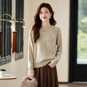 French Style Gold Buckle Design Sense Lazy and Loose Knitwear Sweater
