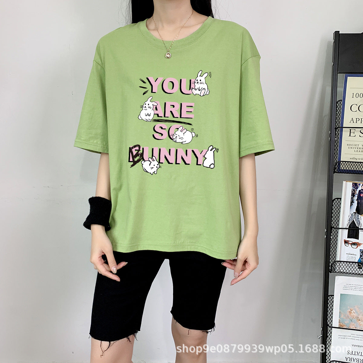 Cute Rabbit Print Cotton Short Sleeve Tee