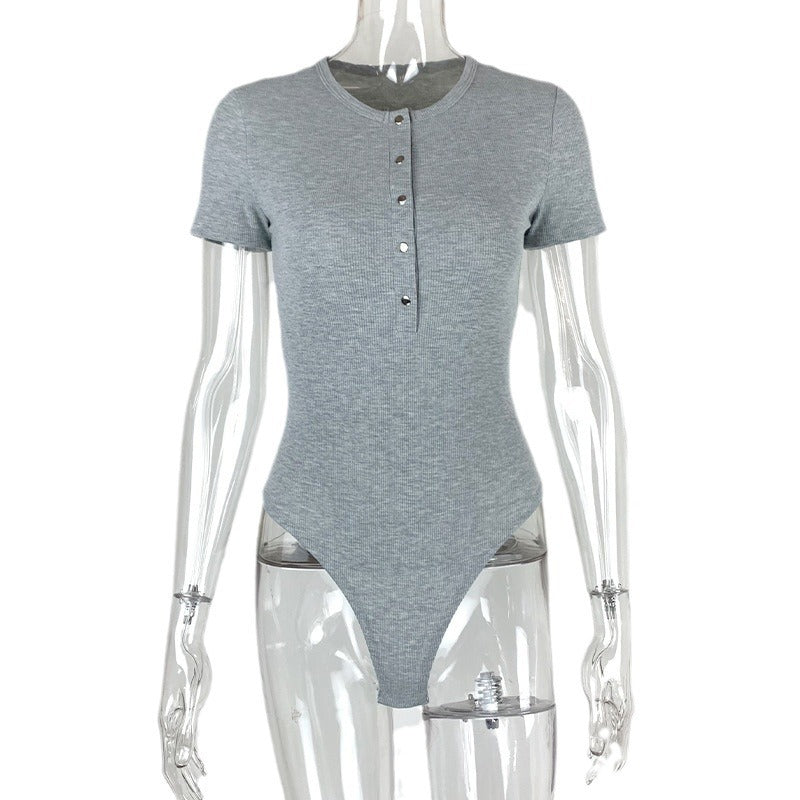 Women's Sexy Slim-Fit Crew-Neck Short-Sleeve Jumpsuit