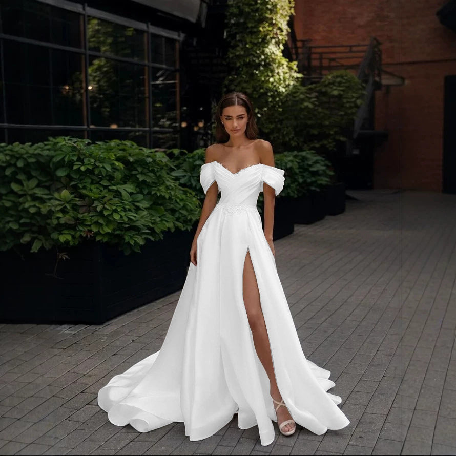 Elegant Off-Shoulder Satin Wedding Dress