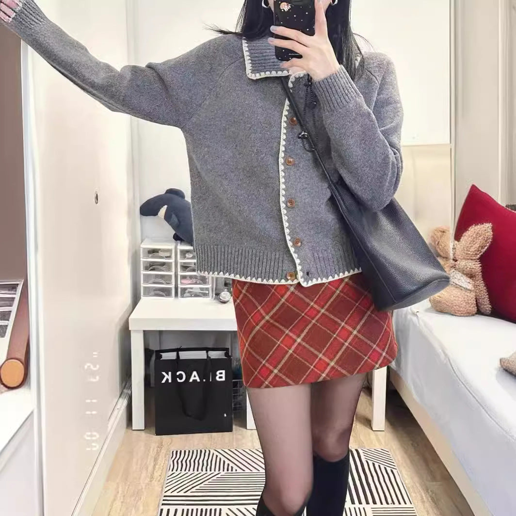 Retro Lapels Hand Crocheting Knitted Cardigan Jacket