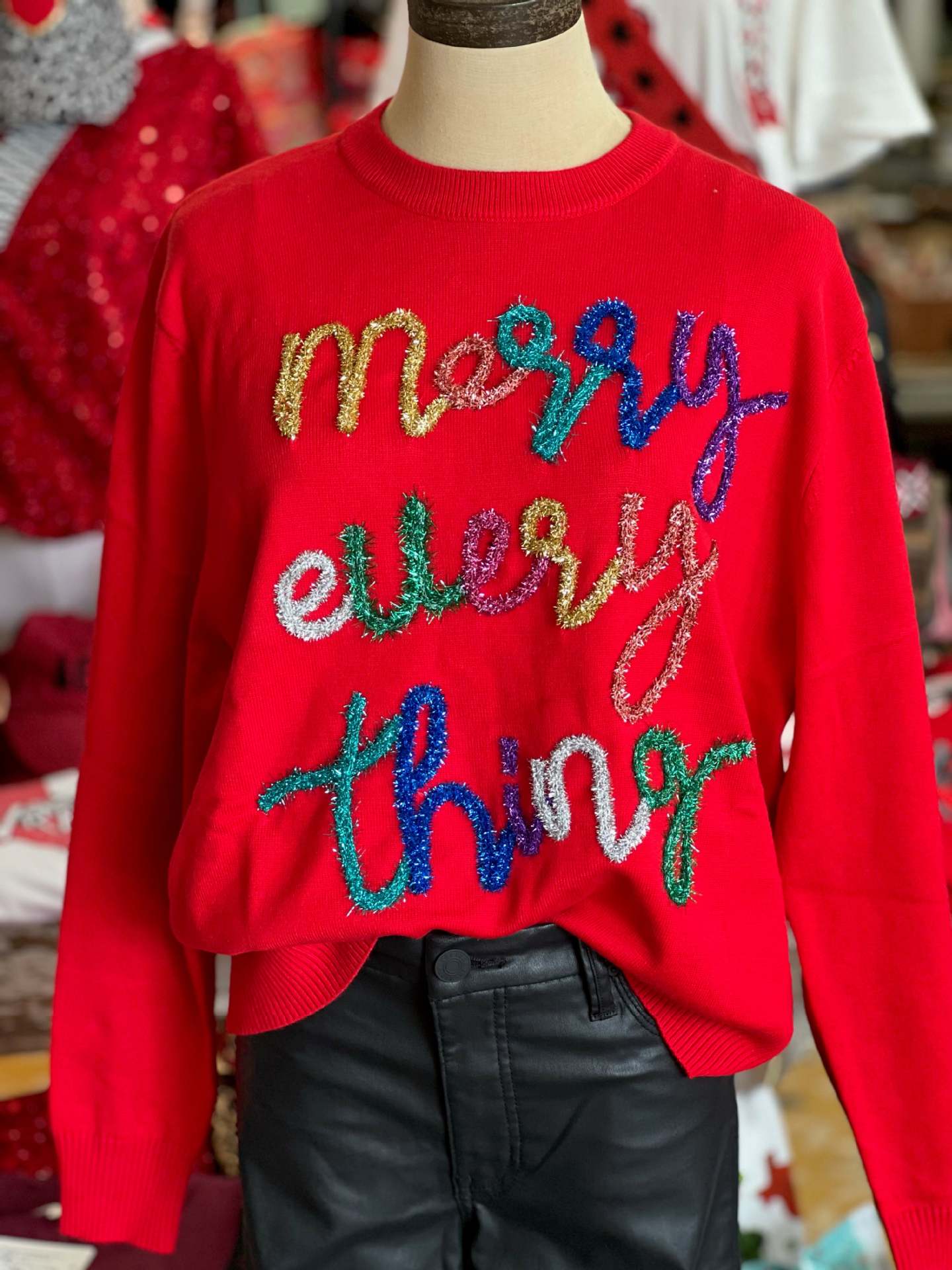 Embroidered Letter Cotton Festival Pullover Sweater