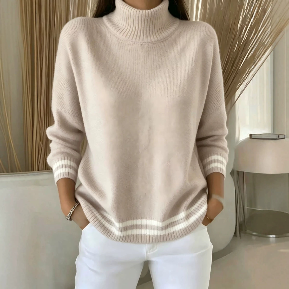 Womens Relaxed-fit Off-shoulder Striped Knit Sweater