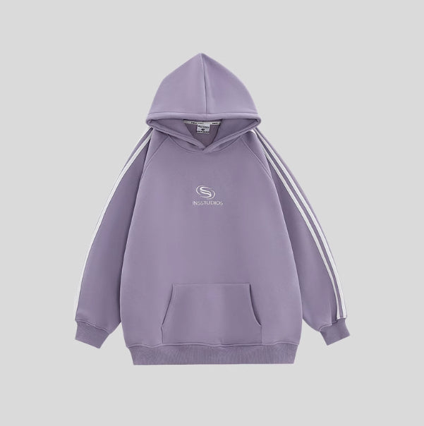 Women's Fleece-Lined Striped Casual Hoodie