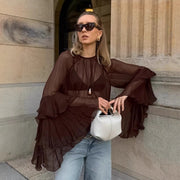 Sexy Sheer Loose Brown Blouse for Women