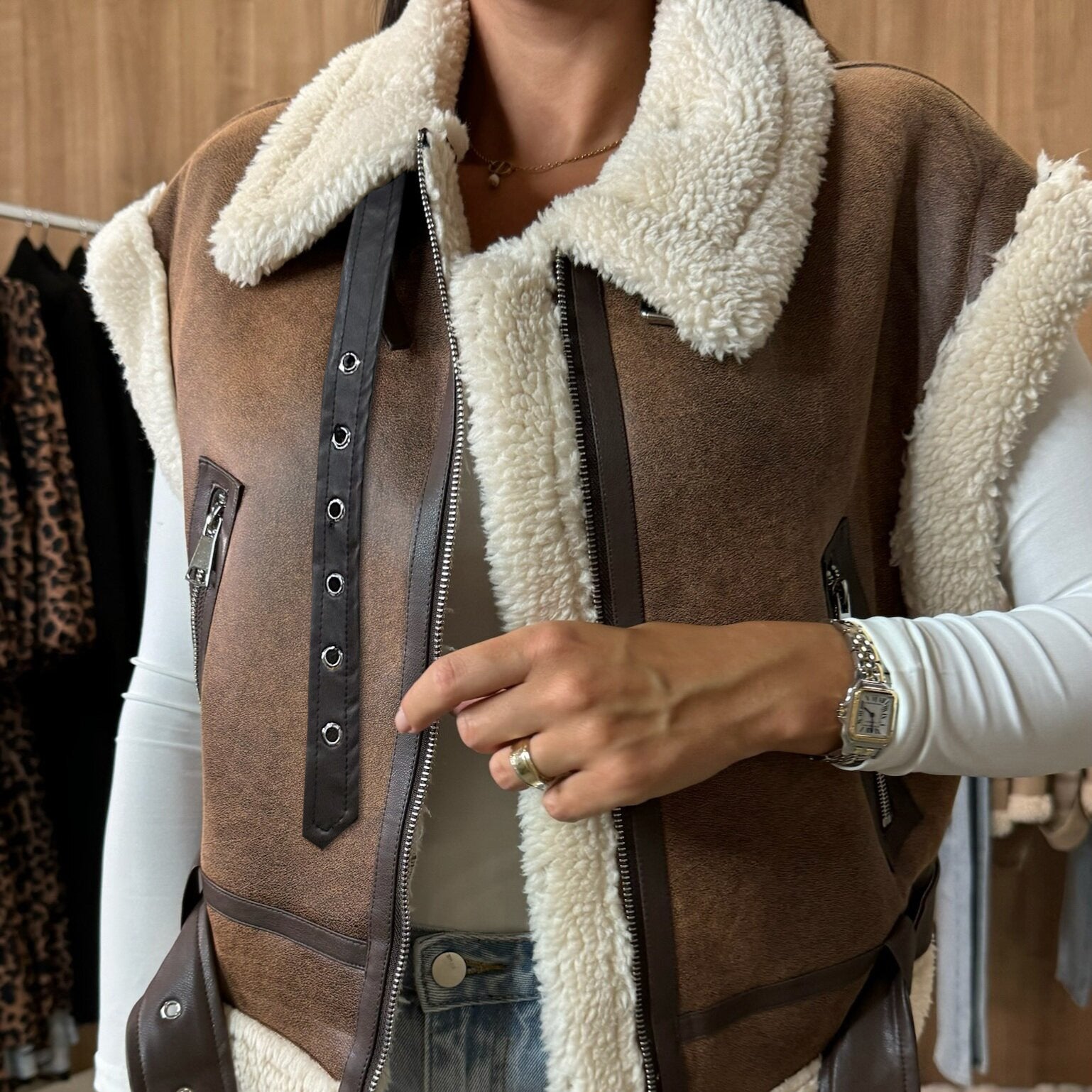 Fashion Zipper Fur Integrated Splicing Coat