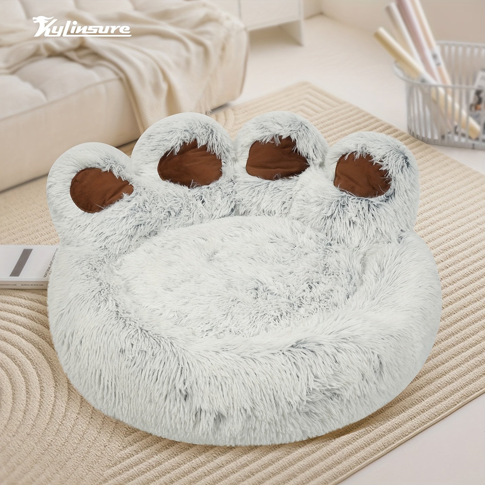 Cute Bear Paw Shaped Dog Bed And Cat Bed, Calm Donut Dog Bed, Warm And Comfortable Soft Dog Round Bed, Plush Dog And Cat Mattress Bed. Give Your Baby A Warm And Comfortable