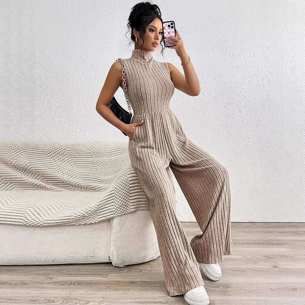Sleeveless Knit Stretch Casual Jumpsuit