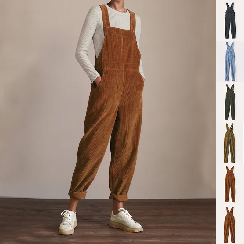 Women's Corduroy Bib Overalls Casual Loose Jumpsuit