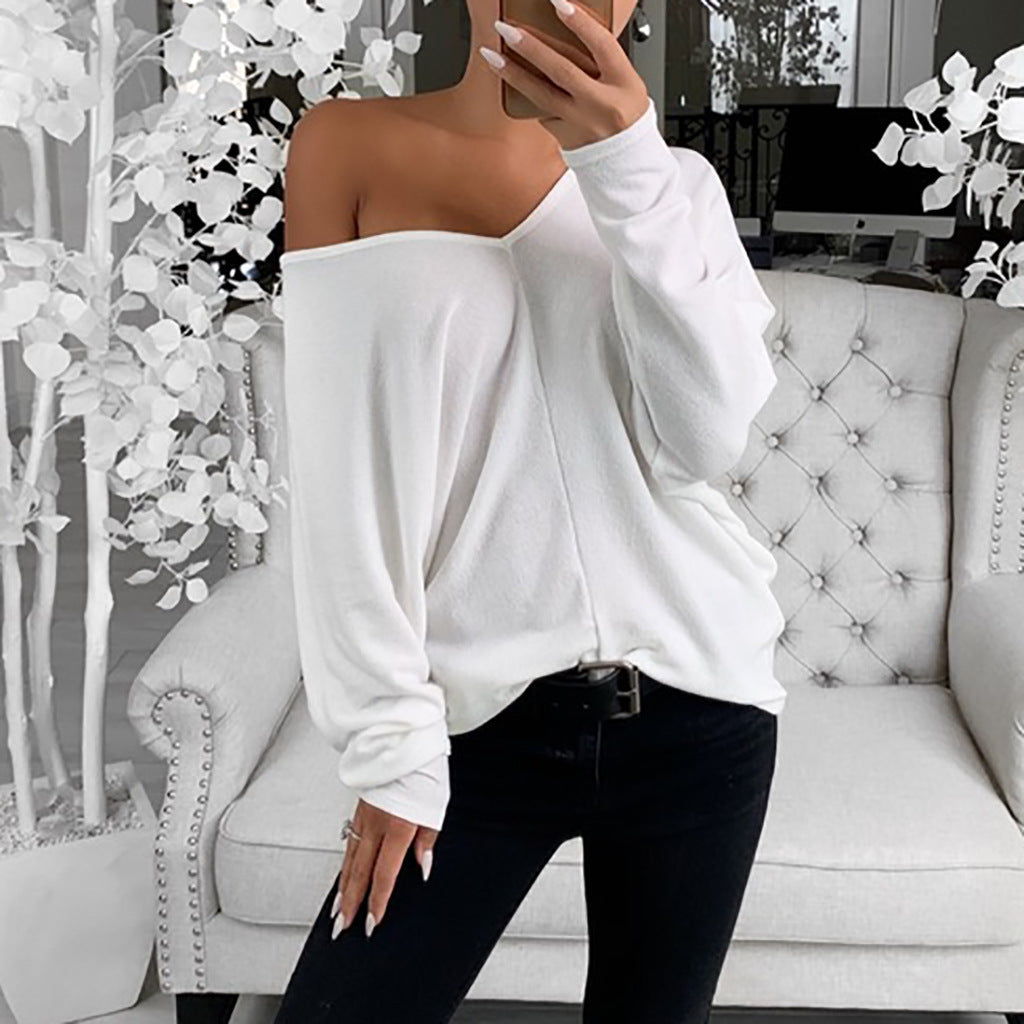 Women's Loose V-Neck Long-Sleeve Casual Pullover Tee