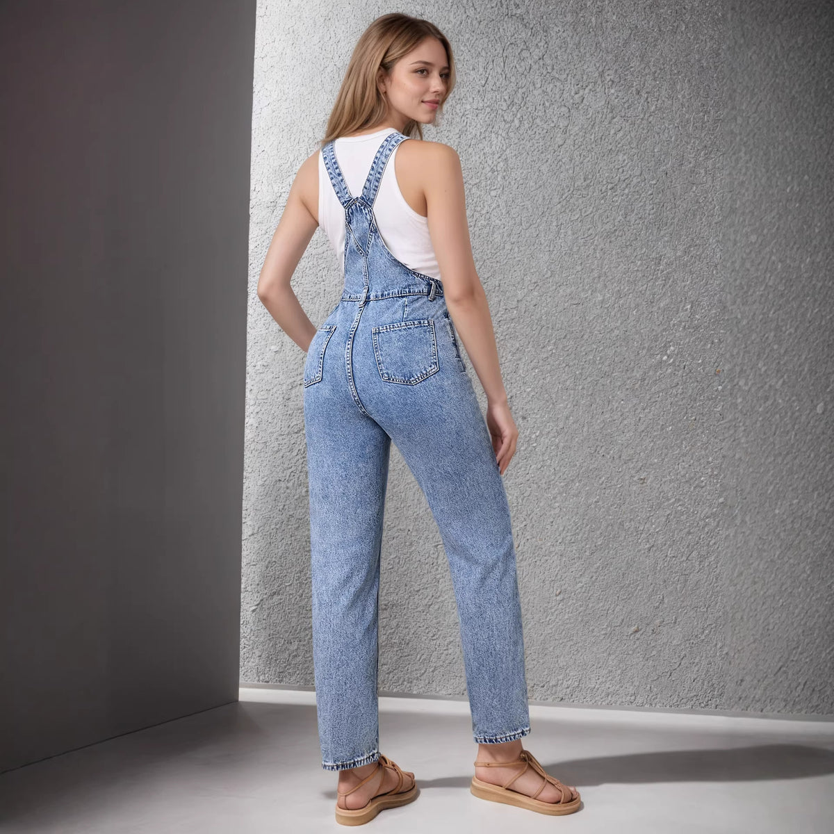 Women's Light Blue Denim Overalls Casual Romper