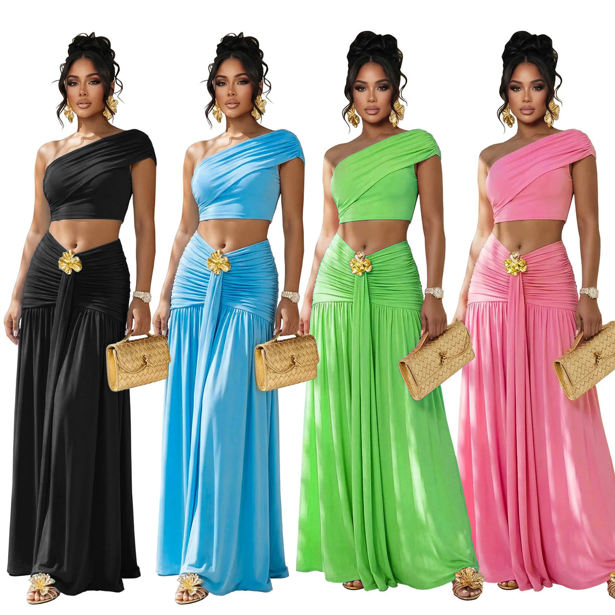 Off-shoulder Crop Top and Skirt Set