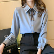 New Womens Bow-Tied Lapel Shirt